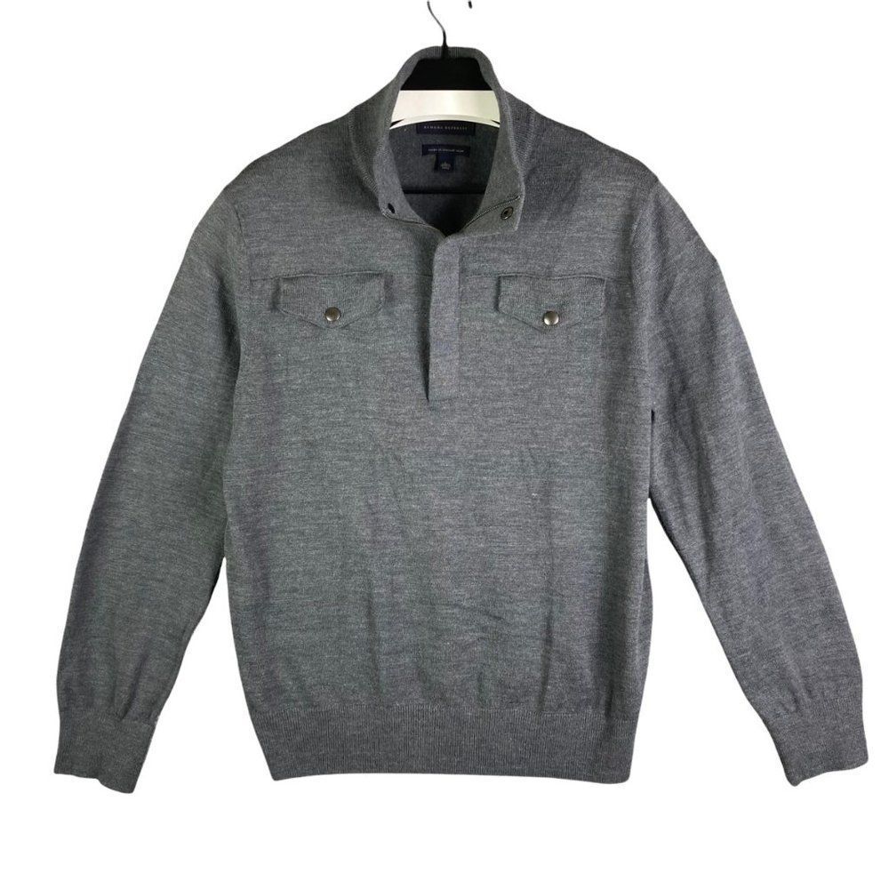 Banana Republic Wool Sweater 1/4 Zip Jacket Men's Size Large Collared Long Grey